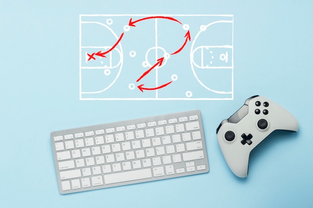 Tastatur, Gamepad mit Doodle-Zeichnung mit Taktik des Spiels