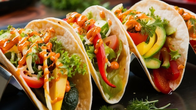 Tasty appetizing tacos com legumes