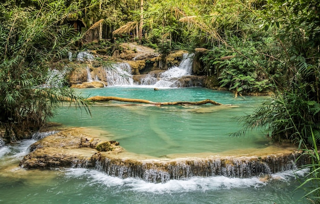 Tat Kuang Si Wasserfälle. Schöne Wasserfälle in Luang Prabang, Laos.