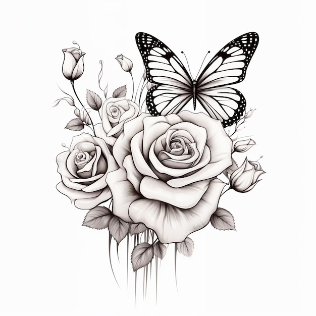 Tattoo-Design mit Blumen Schmetterling digitale Illustration Malerei
