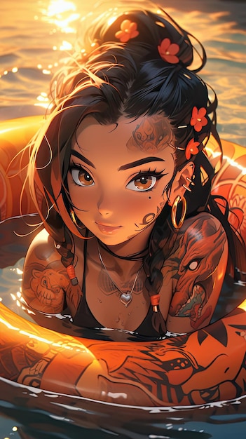 Tattoo Girl in the Pool High Dynamic Range Style encontra realismo exótico em arte de inspiração japonesa