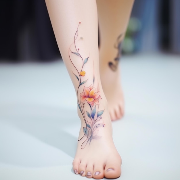 Tatuagem bonita e delicada no pé em um feminino 4