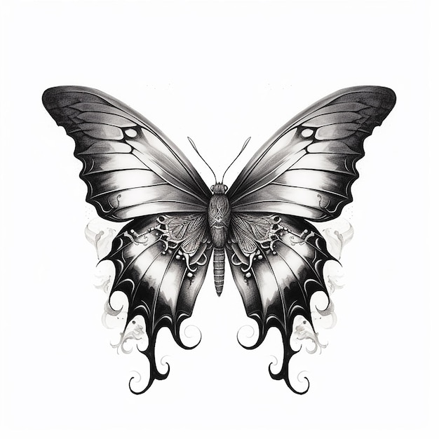 Foto tatuagem de borboleta desenho preto e branco sem pele sem fundo apenas o desenho com ia generativa
