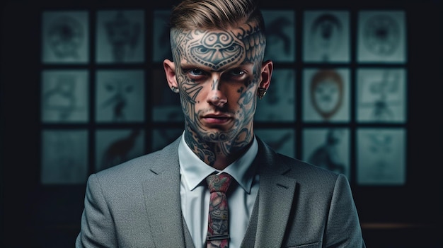 Tatuagens faciais do jovem empresário Generative AI