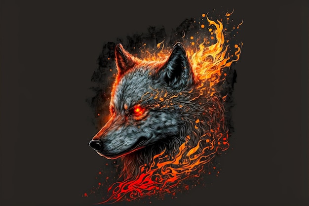 Tatuaje de animal diabólico cabeza de lobo ardiente sobre fondo negro