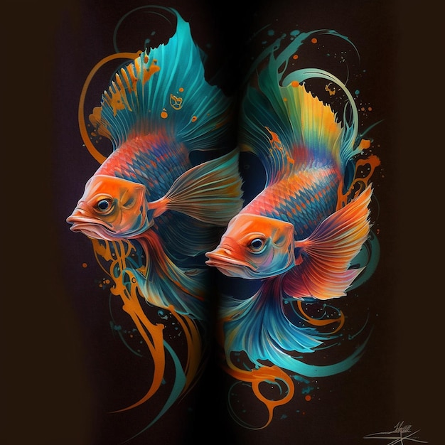 Foto tatuaje fantasía pez dorado ideas orientales manga ilustración diseño imagen ai generado arte