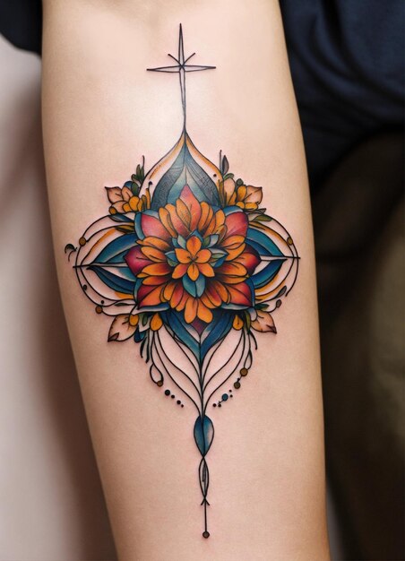 un tatuaje de una flor que tiene una flor en él