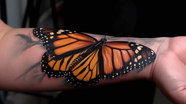 Tatuaje de mariposa realista en la mano