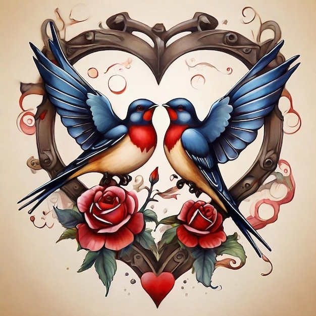 El tatuaje del pájaro del amor de la golondrina