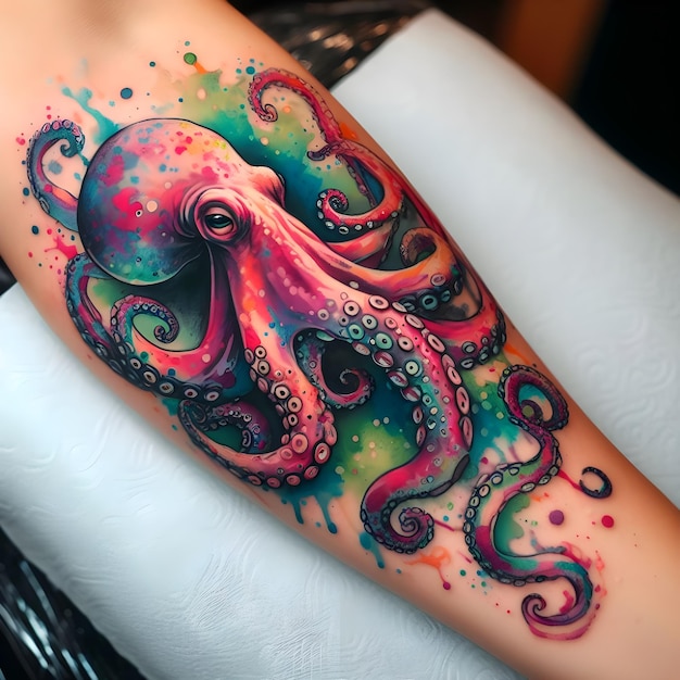 Foto tatuaje de pulpo en acuarela