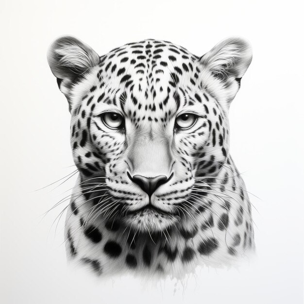 Tatuaje realista de retrato de leopardo en alto contraste en blanco y negro