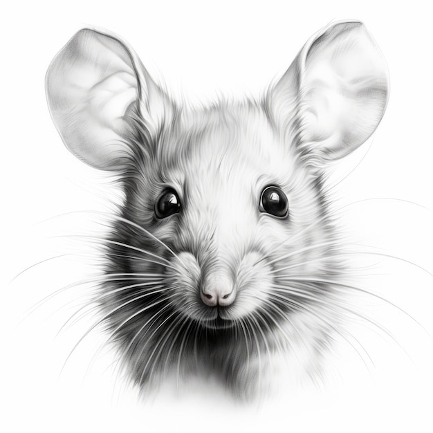 Tatuaje realista de retrato de ratón en 3D con fondo blanco