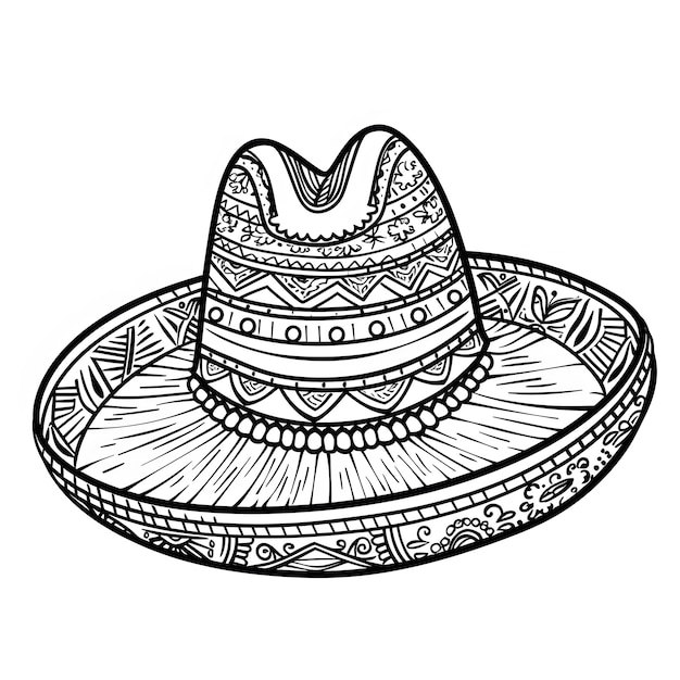 tatuaje tradicional de línea negra con un sombrero mexicano