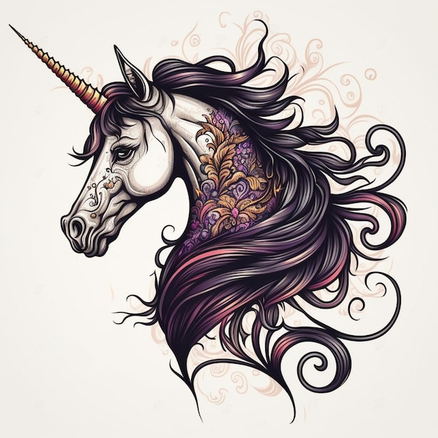 Tatuaje de unicornio vector negro y blanco