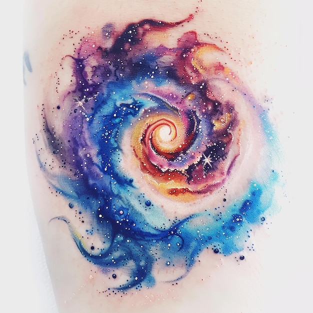 Tatuajes de galaxias en acuarela con giros