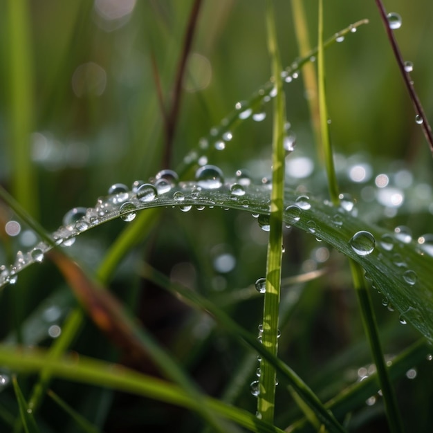 Tau auf dem Gras Nahaufnahme