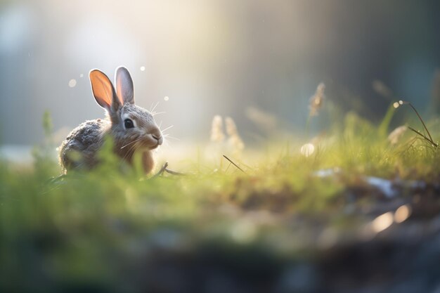 Foto tau-morgen mit kaninchen, die das höhl fertigstellen