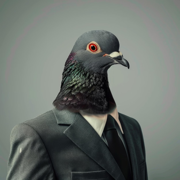 Taube in einem Geschäftsanzug Tier Geschäftsmann Stadtvogel Boss Taubenköpfiger Mann in einem Businessanzug