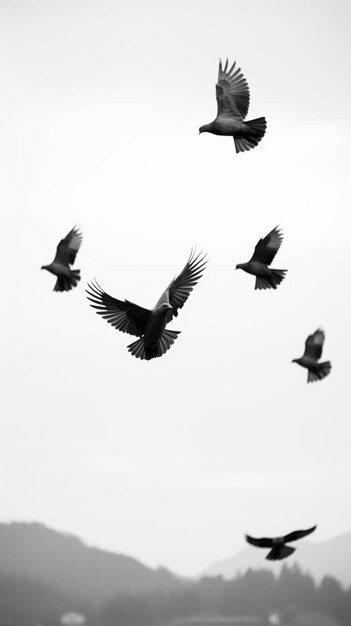 Foto tauben fliegen im himmel in gruppen