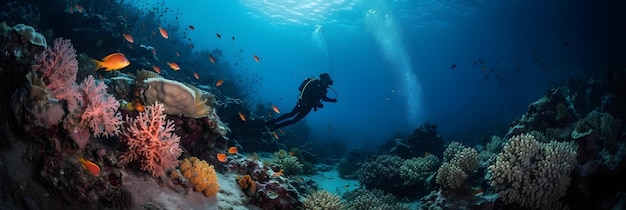 Tauchen im tropischen Ozeankorallenriffmeer unter Wasser Generative KI