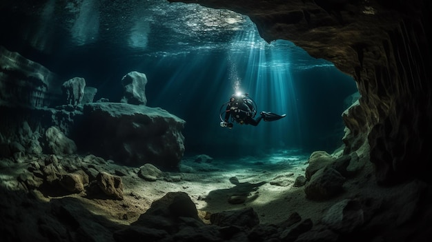 Taucher erkunden Unterwasserhöhle