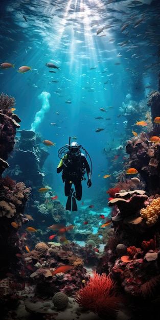 Taucher unter Wasser Unterwasserwelt Hochwertiges Foto Generative KI