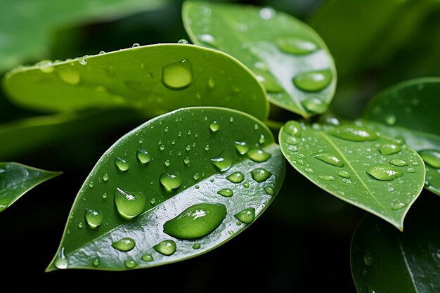 Taugrünes Blatt mit Wassertropfen, generative KI