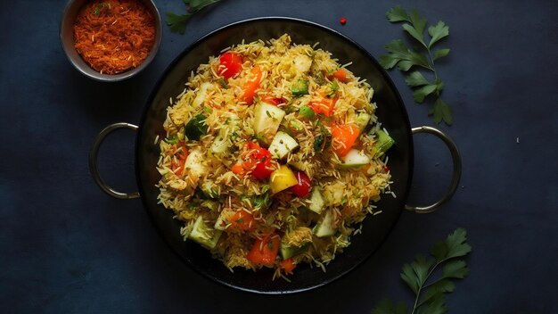 Foto tawa pulao o pulav o pilaf o pilau es una comida callejera india hecha con verduras de arroz basmati