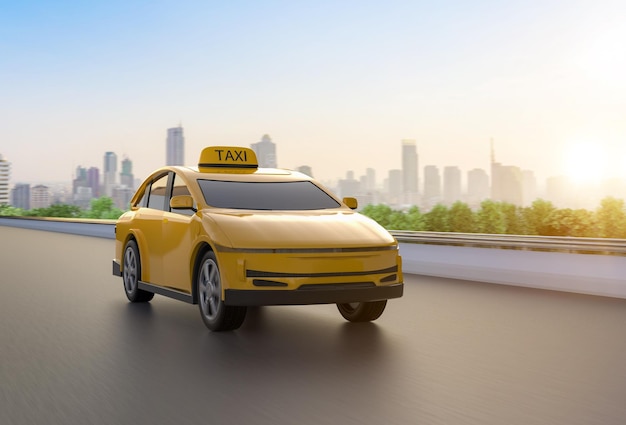 Táxi amarelo ev ou veículo elétrico na cidade