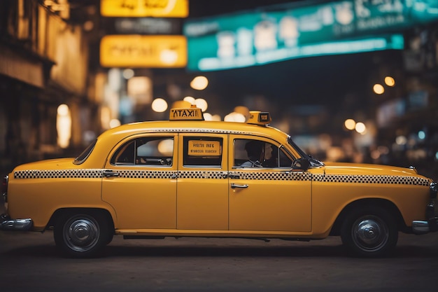 Foto taxi amarillo tradicional indio de calcuta en la ciudad