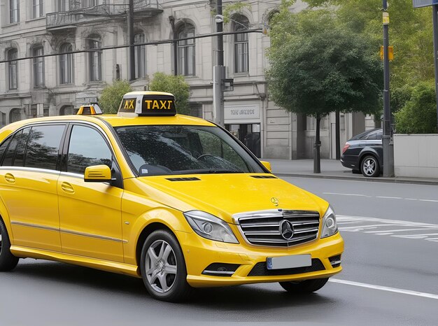 Foto taxi mercedes benz estacionado en el lado de la carretera