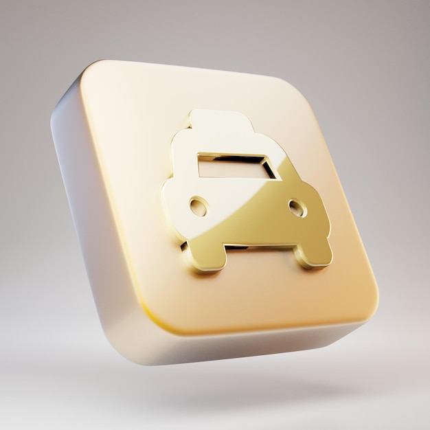 Taxi-Symbol. Goldenes Taxisymbol auf mattgoldener Platte. 3D-gerendertes Social Media-Symbol.