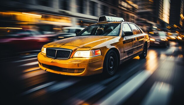 Los taxis amarillos borrosos en el bullicioso centro de Nueva York colores vibrantes resolución de alta calidad