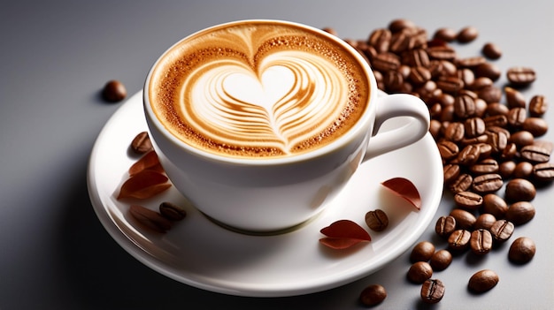 Taza de arte del corazón del café en blanco