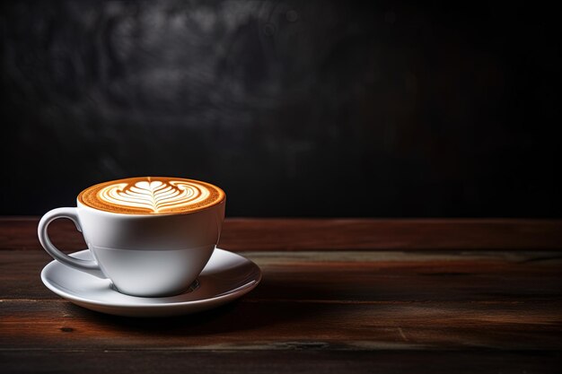 una taza de arte con leche se sienta en un platillo