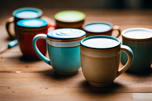 una taza azul y blanca con un borde dorado.