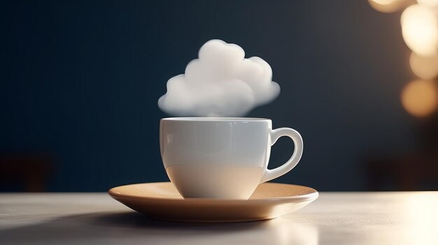 Taza de bebida caliente con nube blanca