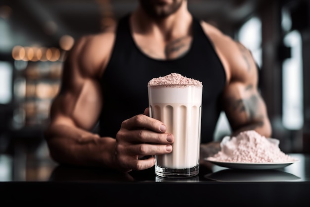 Foto una taza de bebida de proteína en polvo fitness