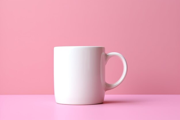 una taza blanca en blanco con mango fondo rosa maqueta para el concepto de celebración para su o