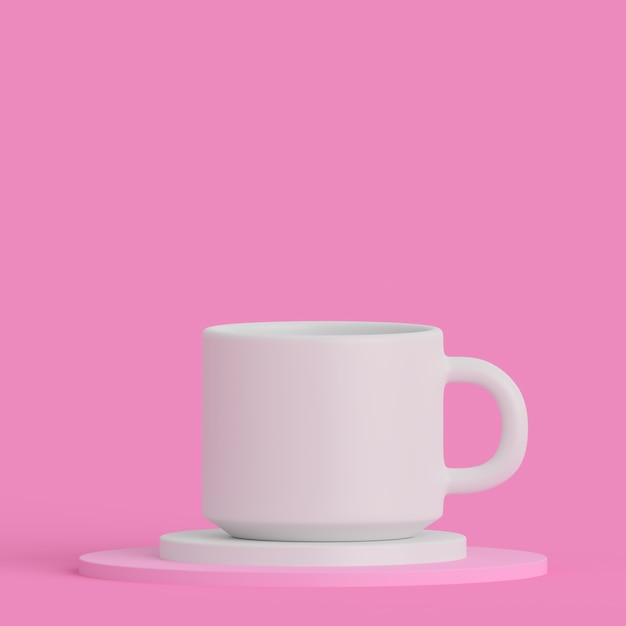 taza blanca en un estudio minimalista rosa en representación 3d