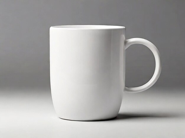 Taza blanca sobre un fondo gris fotografía de estudio en primer plano