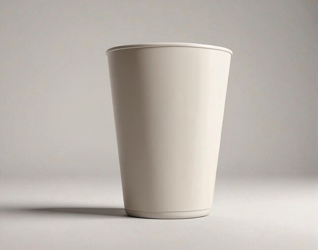 una taza blanca sobre un fondo gris