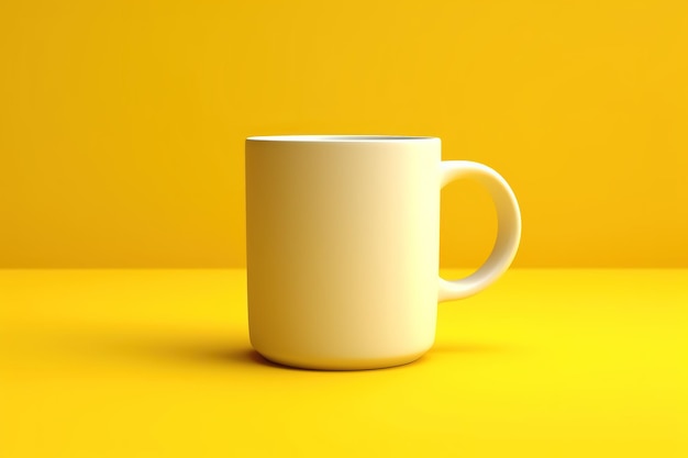 Taza blanca sobre maqueta de fondo amarillo