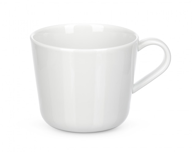 Taza blanca vacía aislar sobre fondo blanco.