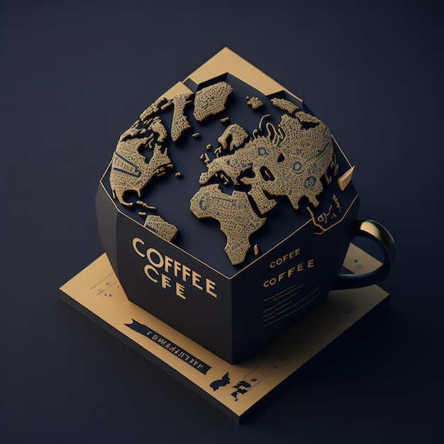 Una taza de café abstracta con un mapa del mundo dentro