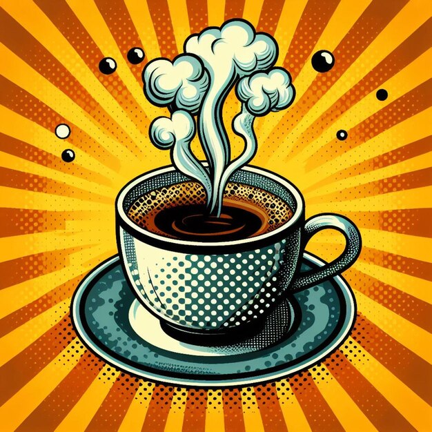 Foto taza de café al vapor arte pop