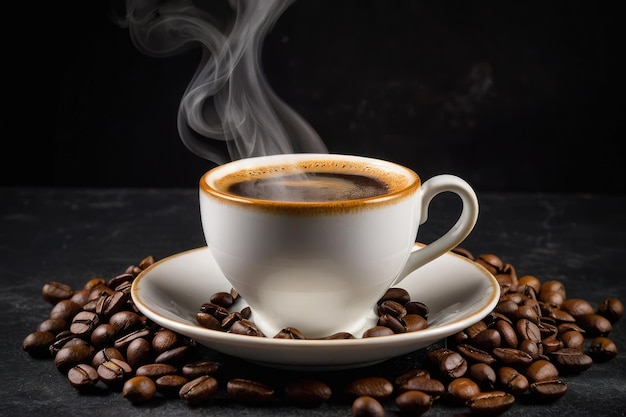 Foto una taza de café al vapor con frijoles tostados