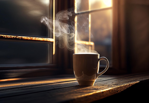 taza de café al vapor