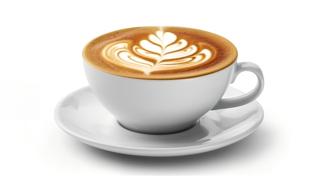 Una taza de café con arte latte en el borde