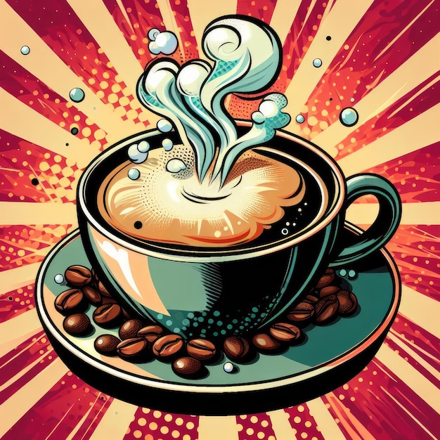 taza de café de arte pop retro taza de bebidas vintage diseño de ilustración creativa atrevida vibrante c